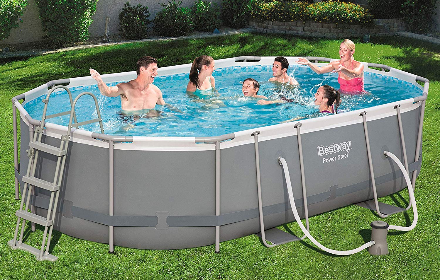 Bestway Power Steel Frame Pool Set Oval 424 X 250 X 100 Cm