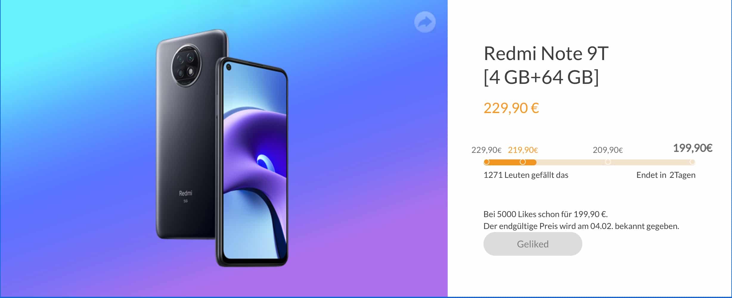 Bei 5000 Likes schon für 199,90 €. Der endgültige Preis wird am 04.02. bekannt gegeben.