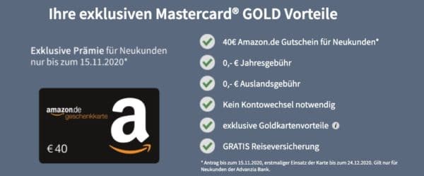 Kostenlose PayVip Mastercard Gold und 40€ Amazon-Gutschein