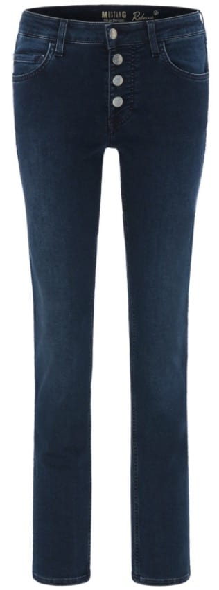 Mustang Damen Jeans Rebecca mit Samtstreifen Comfort Fit Blau