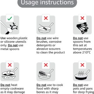 Das 15-teilige Kochgeschirr-Set mit Antihaftbeschichtung beinhaltet: Bratpfanne (20 cm), Bratpfanne (25 cm), Kochtopf mit Deckel (1,4 l), Kochtopf mit Deckel (2,12 l), Auflaufform mit Deckel (2,83 l), Auflaufform mit Deckel (4,73 l) und ein 5-teiliges Set bestehend aus Spaghettiheber, Suppenkelle, geschlitztem Pfannenwender, Servierlöffel und geschlitztem Servierlöffel Aluminiumkorpus mit Antihaftbeschichtung für ein einfaches Kochen und Reinigen; BPA-frei Komfortable, kühlbleibende Soft-Touch-Griffe; Glasdeckel mit Dampfauslass Spiralboden für gleichmäßige Wärmeverteilung; geeignet für Gas-, Elektro- und Glasherde (Hinweis: nicht induktionsgeeignet und platzieren Sie den Griff nicht direkt über der Wärmequelle) Zur leichten Reinigung spülmaschinenfest - Handwäsche wird dennoch empfohlen