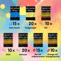 Billy Boy Kondome Mix-Sortiment Großpackung, Farbige, Extra Feucht und Perlgenoppte, 100er Mix-Pack