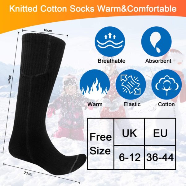 ❄【3 HEIZSTUFEN】Diese beheizten Socken sind mit 3 Heizstufen ausgestattet, darunter hohe Hitze (55-60℃, 6-6,5 Stunden), mittlere Hitze (45-50℃, 8,5-9 Stunden) und niedrige Hitze (35-40℃, 11-11,5 Stunden) machen diese elektrisch beheizten Socken ideal, um Ihre Füße im Winter warm zu halten.