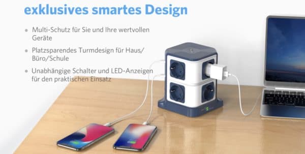 BESTEK 8 Fach Steckdosenleiste Mehrfachsteckdose Steckerleiste Steckdosenverteiler mit 6 USB