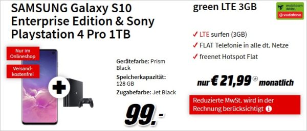 Samsung Galaxy S10 mit PS4 Pro zum green LTE 3GB im Vodafone Netz bei MediaMarkt