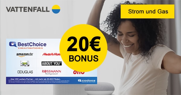 Svinde bort Fahrenheit enhed ⚡ Vattenfall Strom & Gas mit 20€ Bonus + gratis Google oder SONOS Prämie -  MyTopDeals