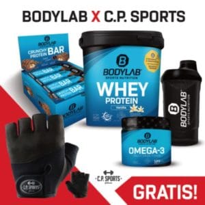 Bodylab Bundle mit Proteinpulver, Riegeln, Omega 3, Shaker und Handschuhen
