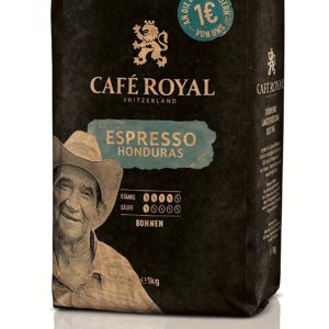 Café Royal Honduras Espresso: rassiger Espresso mit intensiv, würzigen Lakritz- und Haselnussaromen und einer dichten, haselnussbraunen Crema. Edle Mischung aus hochwertigen Arabicabohnen. Umweltfreundlich: Dieser Bohnenkaffee ist 100% Arabica aus Honduras, handverlesen und UTZ-zertifiziert. Wir setzten uns für eine verantwortungsbewusste, umweltfreundliche Kaffeeproduktion ein. Dein Kaffee im Detail: Röstkaffee in ganzen Bohnen - Verpackung 1 kg- Intensität 4 von 5 - säure 1 von 5 - DUNKLE Röstung Kompatibilität: perfekt für Vollautomaten mit integriertem Mahlwerk, espresso-kolbenmaschinen und klassischen Filteraufguss. Schweizer Premiumkaffee: Unsere Leidenschaft sind hochwertige Kaffeeprodukte. Wir beschaffen, veredeln und verpacken Kaffee seit 1954.