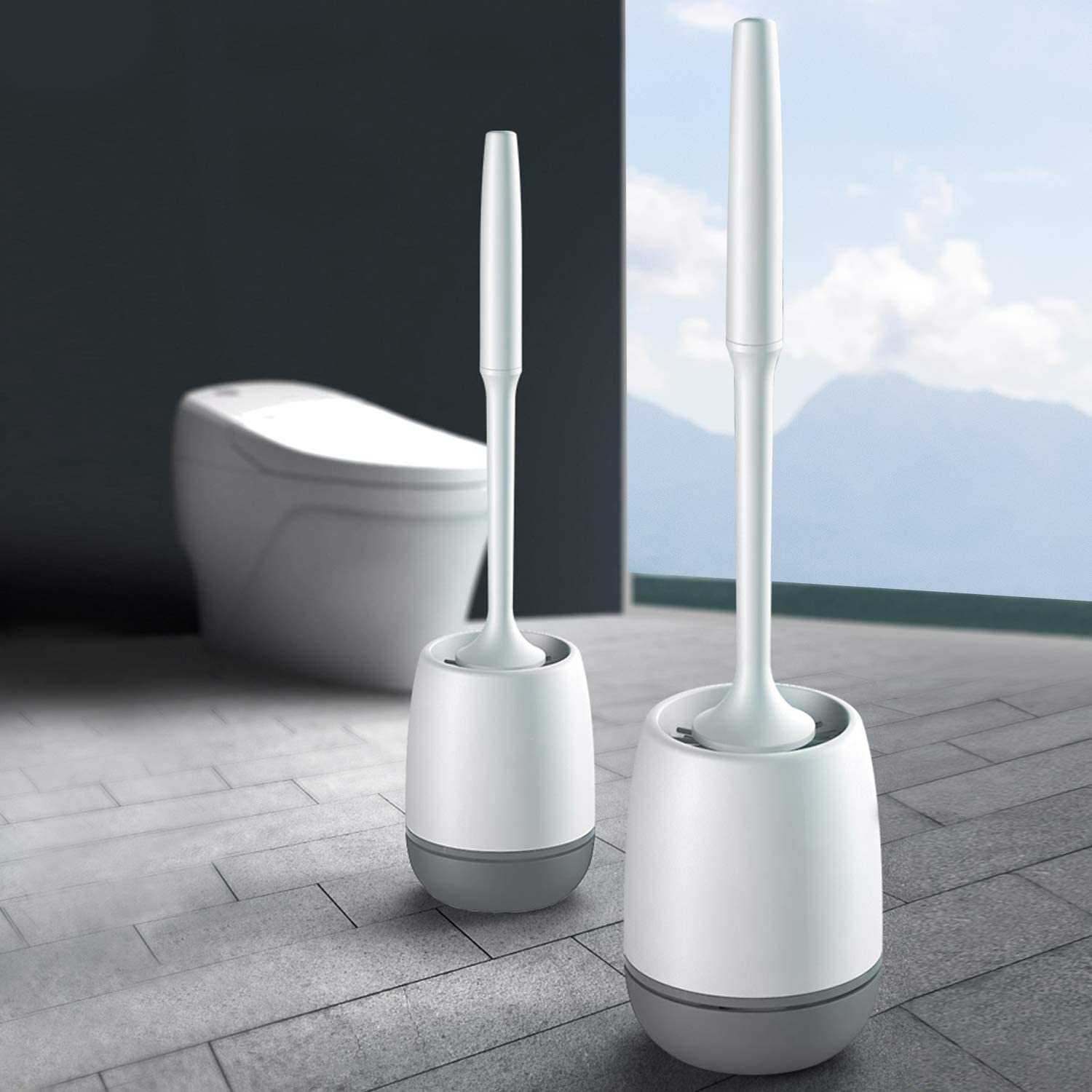 【Weicher Silikonbürstenkopf】： Der Bürstenkopf besteht aus TPR-Material, beschädigt die Toilette nicht und kann eine dauerhafte und perfekte Reinigung erzielen.