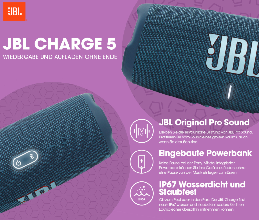 JBL Charge 5 Bluetooth Lautsprecher in Schwarz  Wasserfeste portable Boombox mit integrierter Powerbank und Stereo Sound  Ei 2021 08 03