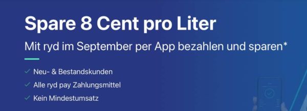 8ct / Liter beim Tanken sparen mit ryd Pay für alle Kunden