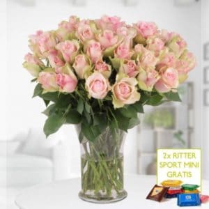 40 Pastell Rosen (40cm) + 2 gratis Mini-Schokis