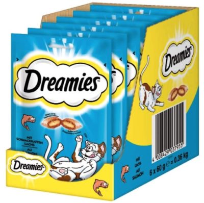 Dreamies Klassiker Katzensnacks mit Lachs Traumhaft knusprige Taschen mit zarter Fuellung 6 x 60g Dreamies Klassiker Katzensnacks mit Lachs – Traumhaft knusprige Taschen mit zarter Füllung – 6 x 60g