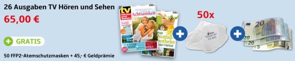 tv Hören & Sehen + Gratis 50 FFP2-Masken + 45 Euro Geldprämie