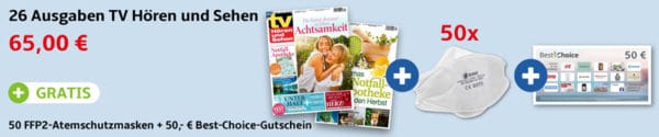 tv Hören & Sehen + Gratis 50 FFP2-Masken + 50 Euro BestChoice-Gutschein