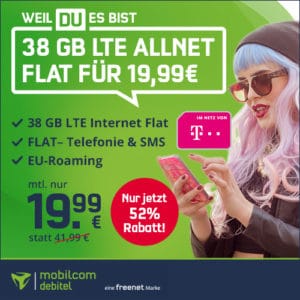 [KNALLER] 🔥 Telekom 38GB LTE Allnet-Flat für 19,99€ mtl.