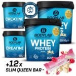 Bodylab Bundle mit 4kg Whey Protein, 1kg Creatine & 12er Pack Slim Bar Proteinriegeln