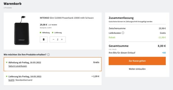 2x Intenso Slim S10000 Powerbank mit 10.000 mAh 