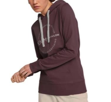 TOM TAILOR Denim Kapuzensweatshirt mit großem Label-Print vorne weinrot