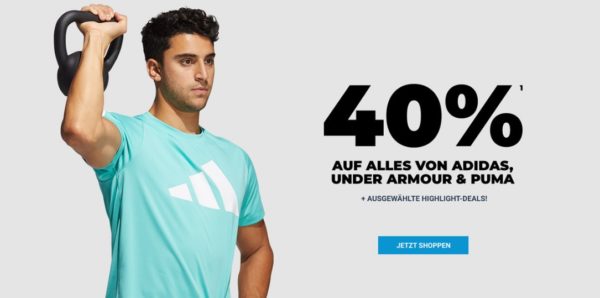 40 Prozent Rabatt auf alles von Adidas Puma Under Armour
