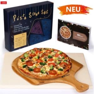 Pizzastein- und Pizzaschaufel-Set - Cordierit-Ofenstein mit Bambusschaufel