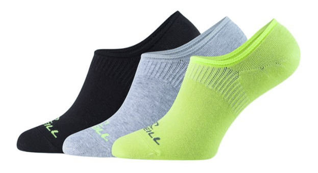 3x O'neill Sneakersocken in schwarz, grau und neon-grün