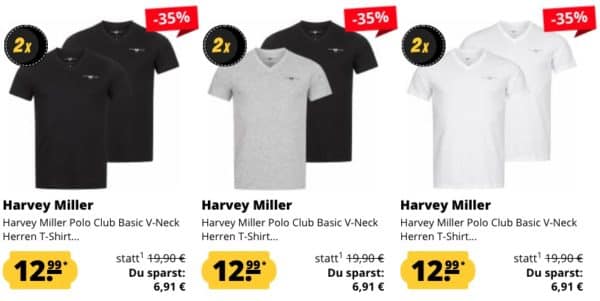 Harvey Miller Polo Club Basic V-Neck Herren T-Shirt 2er-Pack