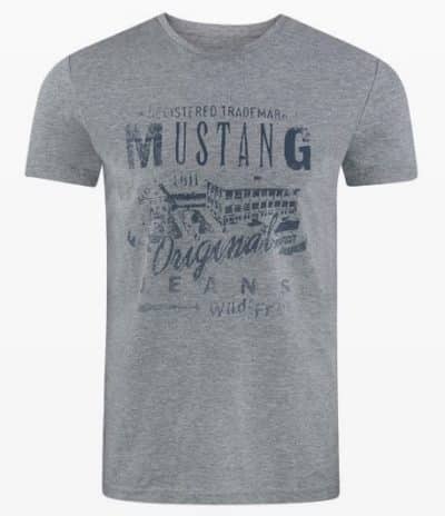 Mustang Herren T-Shirt Basic Print Rundhals Tee Grau