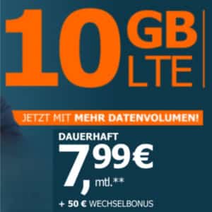 TOP 🎉 10GB LTE allmobil Allnet für 7,99€ mtl. + 0,00€ AG + 50€ (!) RNP-Bonus (Vodafone)