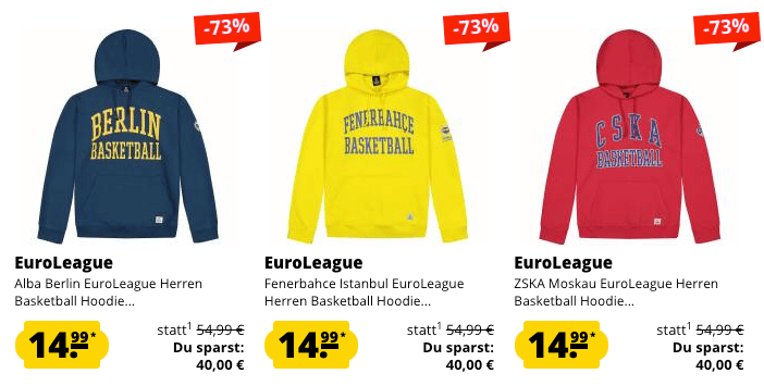Basketball Euroleague Hoodies von verschiedenen Mannschaften