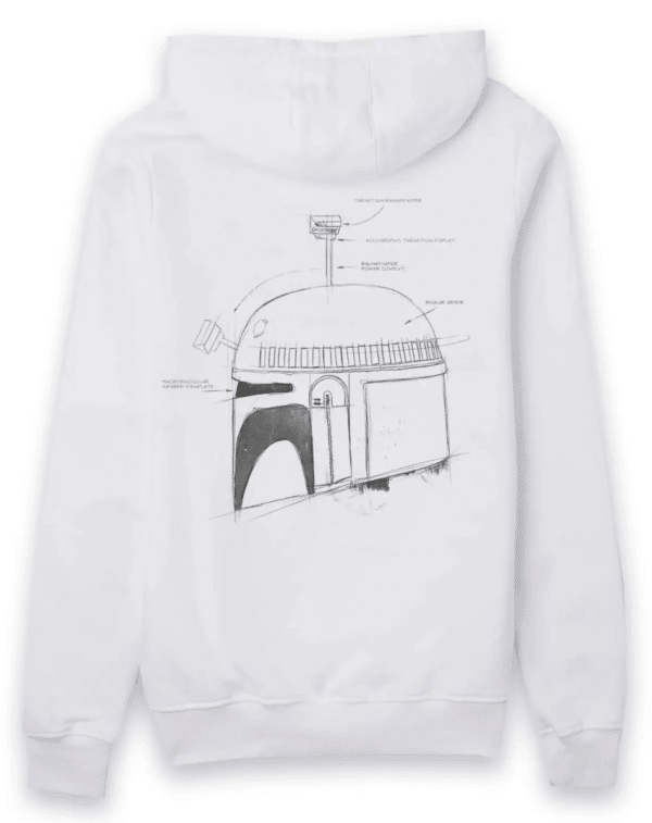 STAR WARS HELMET COMPONENTS SKETCHED UNISEX HOODIE - WHITE