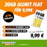 [Endet] 🔥 Vodafone Allnet mit 20GB LTE (50 Mbit/s) für 9,99€ mtl. (Klarmobil) - OHNE Anschlusspreis!