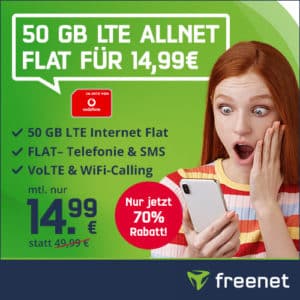 [Endet!] 🔥 50GB (!) Vodafone Allnet (100 Mbit/s) für 14,99€ mtl.