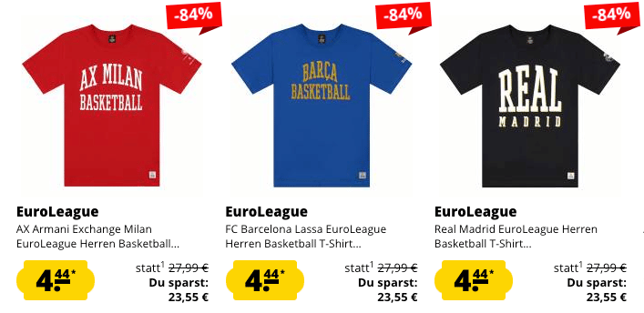 EuroLeague Shirts von AX Milan, Marca Basketball und Real Madrid