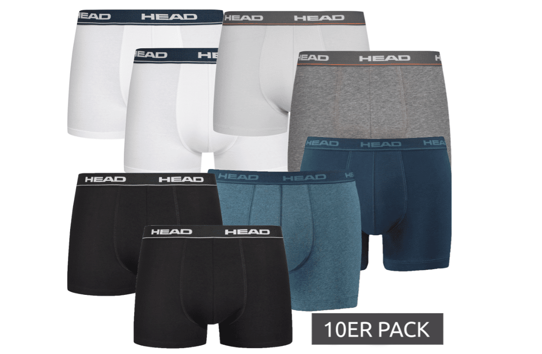 10er Pack HEAD Basic Herren Boxershorts in weiß, grau, blau und schwarz