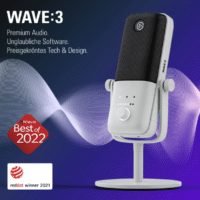 Elgato Wave:3 in weiß auf violettem Hintergrund