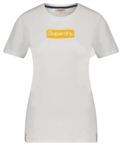 Superdry Damen Tshirt weiß mit gelbem Logo
