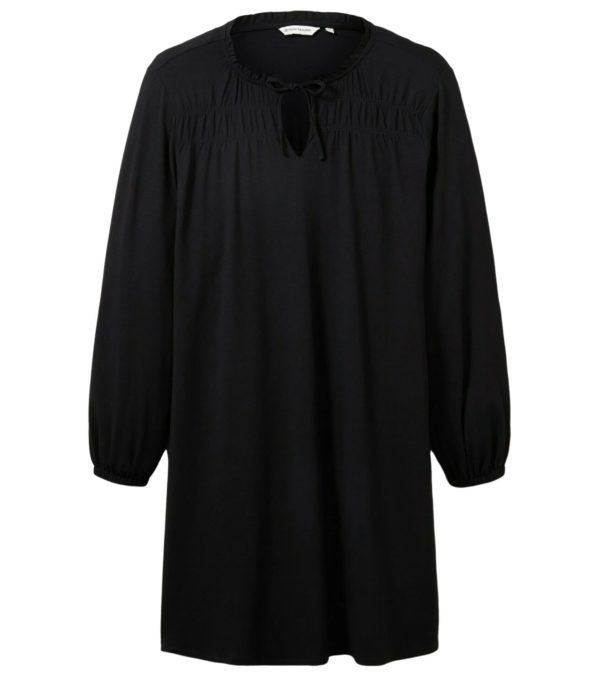 TOM TAILOR Midi Kleid knielanges Damen Jersey Kleid mit Kordeldetails 73577541 Schwarz