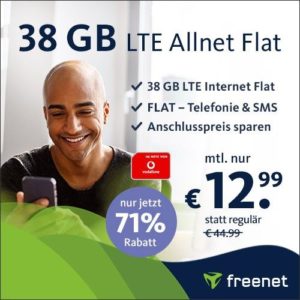[Endet!] 0,00€ AG ☎️ 38GB LTE Vodafone Allnet für NUR 12,99€ monatlich (100 Mbit/s)