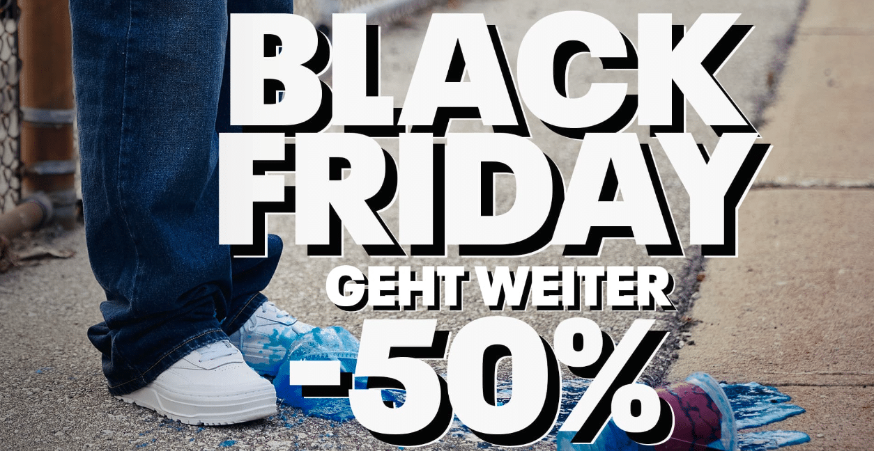 Black Friday Banner von Reebok: 50% Rabatt