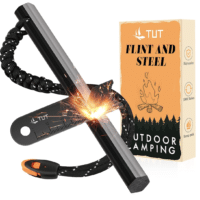 Feuerstahl Outdoor mit 50.000 Zündungen - TUT 12,7 cm Hexagon Form XXL Feuerstein Survival Magnesium Feuerstarter Set mit Pfeife & Schaber für Outdoor Ausrüstung Bushcraft Camping
