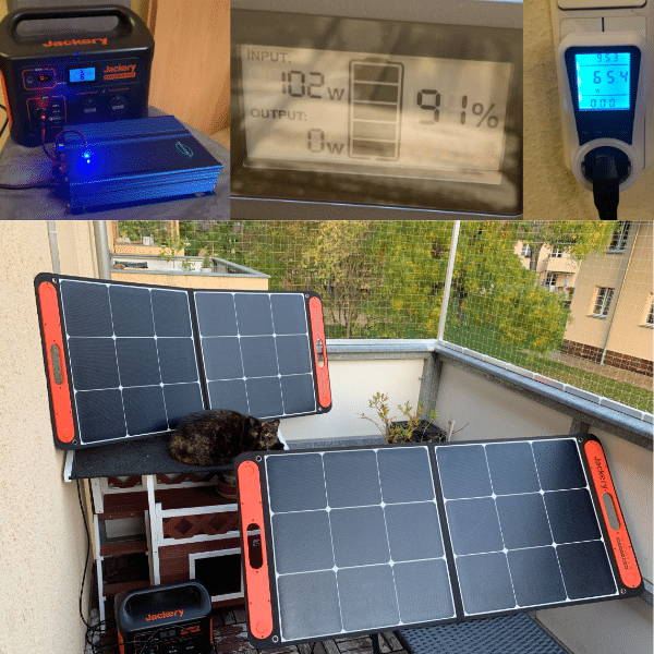 Beispiel einer Jackery Powerstation mit Solarmodulen auf einem Balkon