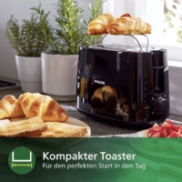 Philips Toaster HD2581/90 Daily Collection, 2 kurze Schlitze, 830 W, integrierter Brötchenaufsatz, 8 Bräunungsstufen, schwarz
