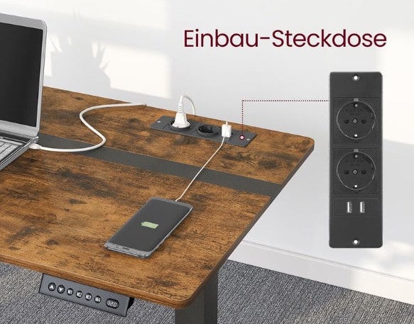 VASAGLE Hoehenverstellbarer Schreibtisch   60 x 140 cm vintagebraun schwarz