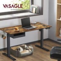VASAGLE Hoehenverstellbarer Schreibtisch 60 x 140 cm vintagebraun schwarz