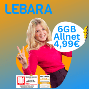Lebara Prepaid 6GB für 4,99€ mtl. // 20GB für 9,99€ mtl. - Keine Anschlusskosten & mtl. kündbar!