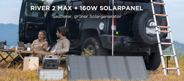 ECOFLOW Tragbare Powerstation RIVER 2 MAX mit 160W faltbare solar panel, 512 Wh Solargenerator