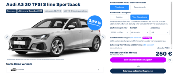 meinAuto.de Konfigurator Audi A3 Vario-Finanzierung