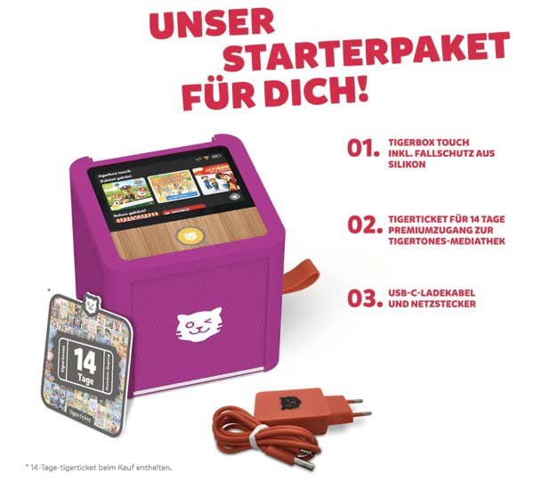 tigermedia tigerbox Startpaket lila Hörbox Audioplayer Kinder Hörspiel Hörbuch Lieder für Die Eiskönigin Cinderella Encanto Biene Maja