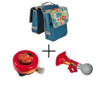 FISCHER_Kinder_Fahrrad_Tasche_6L_mit_Disney_Stamp_Cars_Fahrradhupe_und_Klingel